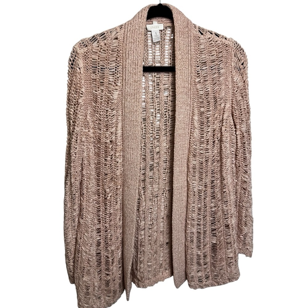Chico's open knit petal pink feminine open front cardigan size 1 or US size Med